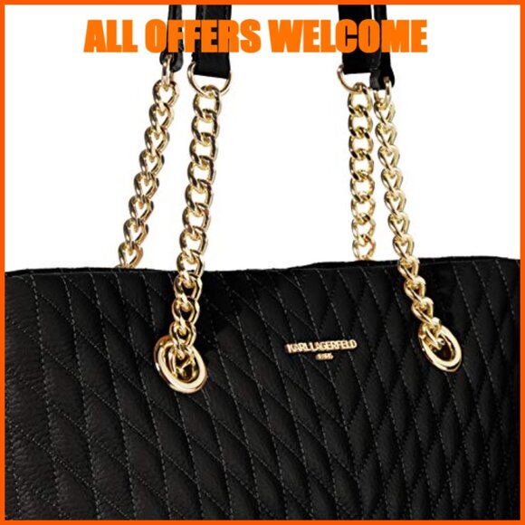 Leather Tote Bag with Chain Strap and Zipper Closure - Picture 2 of 7